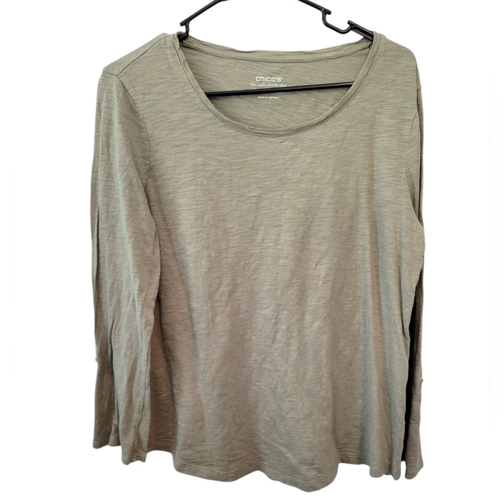Chico's Ultimate Tee Long Sleeve Roll Tab Sage Green T-Shirt Size 1- Medium